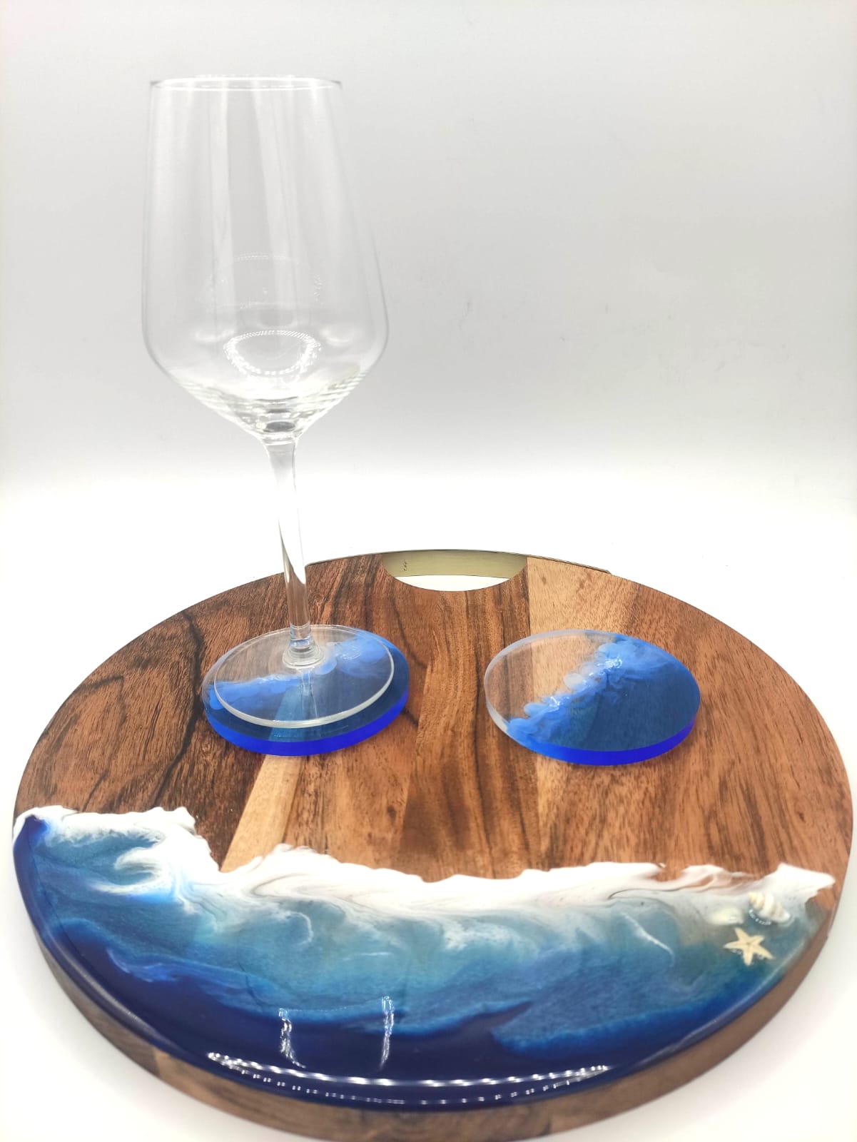 Sottobicchiere in resina epossidica, sfumature blu e bianche, mare, tema mare, ocean resin, resina, resin
