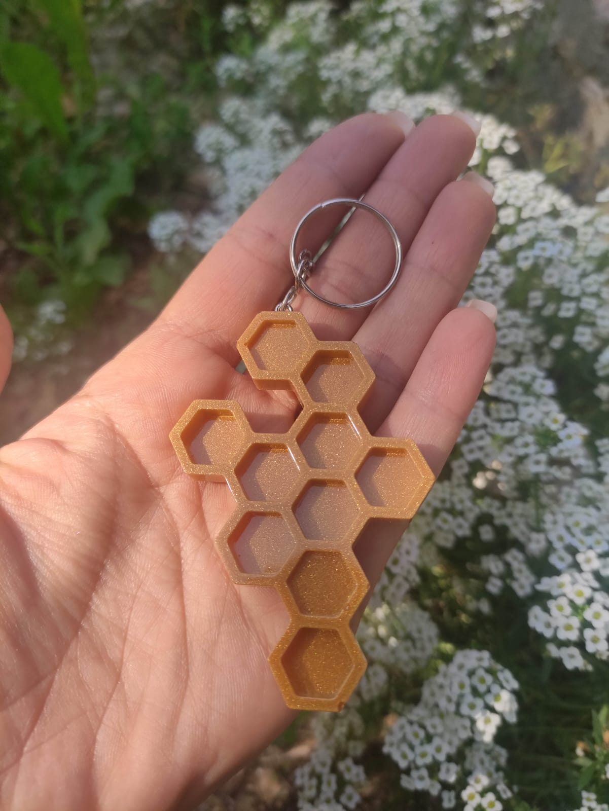 Portachiavi resina, alveare, giallo, ambra, hive, resin, regalo, battessimo, comunione, cresima, matrimonio, bomboniera