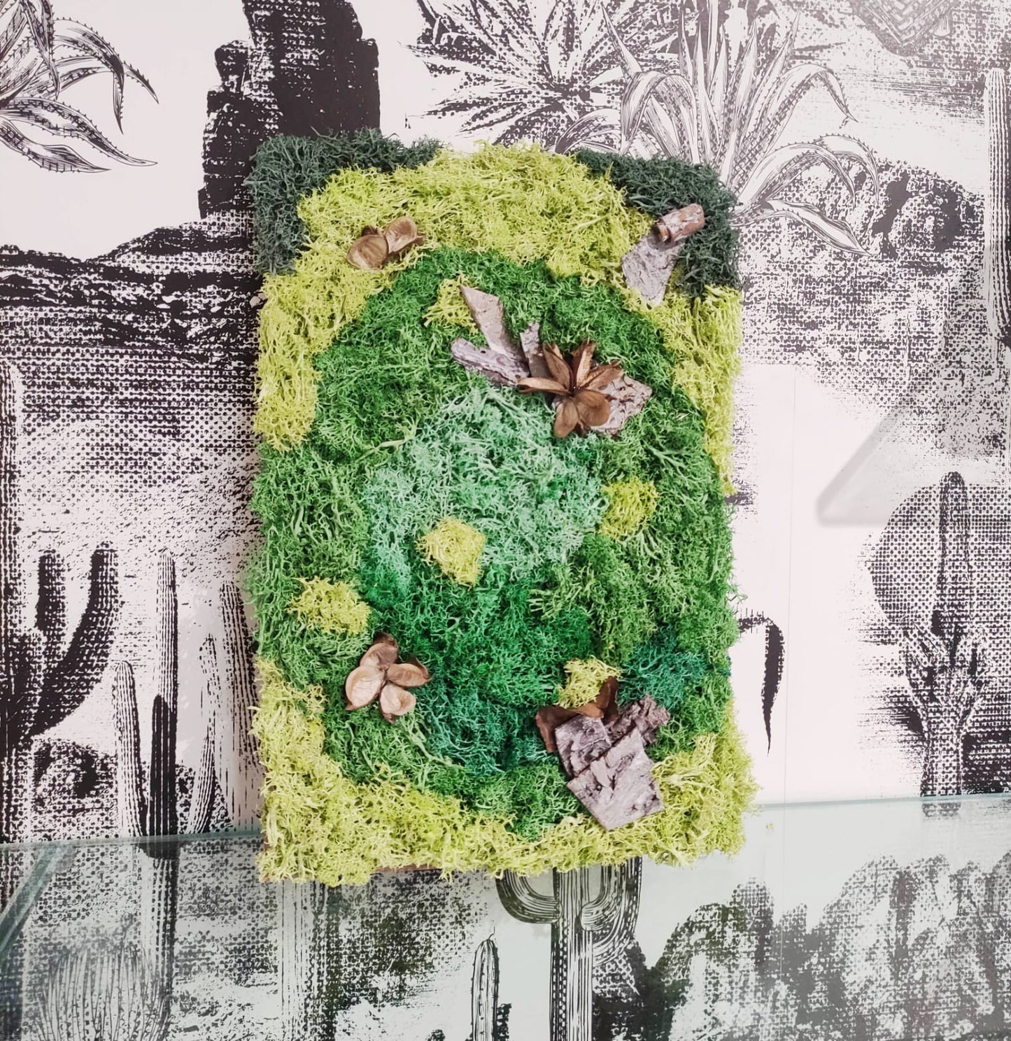 pannello, verde, verde stabilizzato, muschio, sfumature, quadro, decorazione murale, arazzo, complementi d'arredo, complemento d'arredo, salotto, cucina