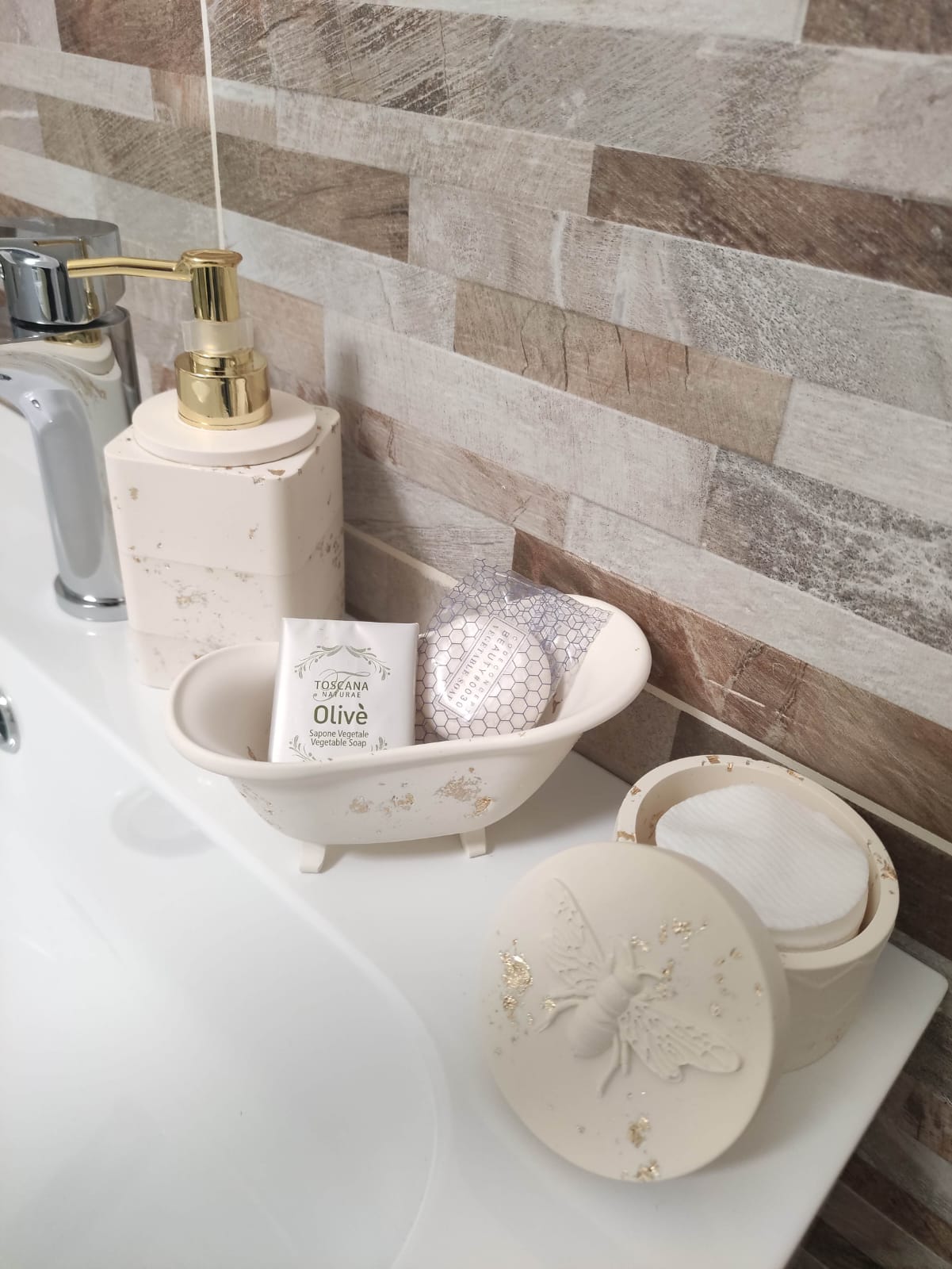 Set bagno in resina ecologica, portasapone, porta crema e/o saponetta a forma di vasca da bagno, barattolo porta dischetti togli trucco o multiuso resin, resina, resina ecologica