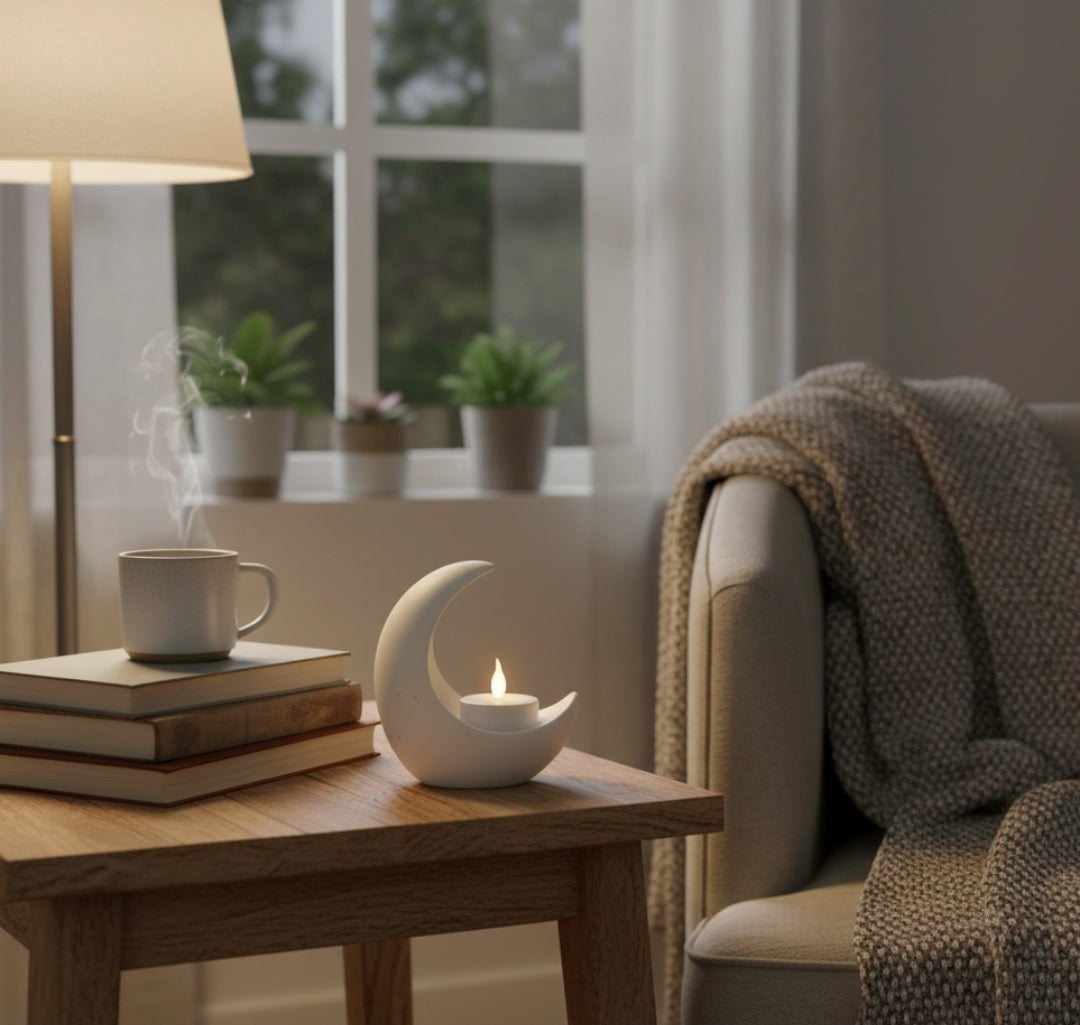 portacandela, luna, resina ecologica, candela led, relax, bianca, azzurrina, verdina, regalo, battessimo, comunione, cresima, matrimonio, regalo, bomboniere, bomboniera