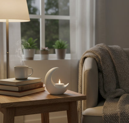 portacandela, luna, resina ecologica, candela led, relax, bianca, azzurrina, verdina, regalo, battessimo, comunione, cresima, matrimonio, regalo, bomboniere, bomboniera