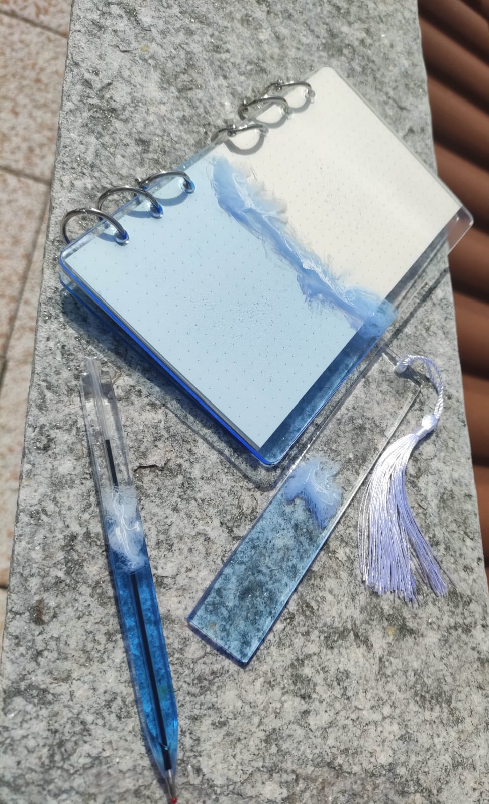 taccuino A6, segnalibro, biro, mare, onda, azzurro, scrivere e leggere, resina, resin