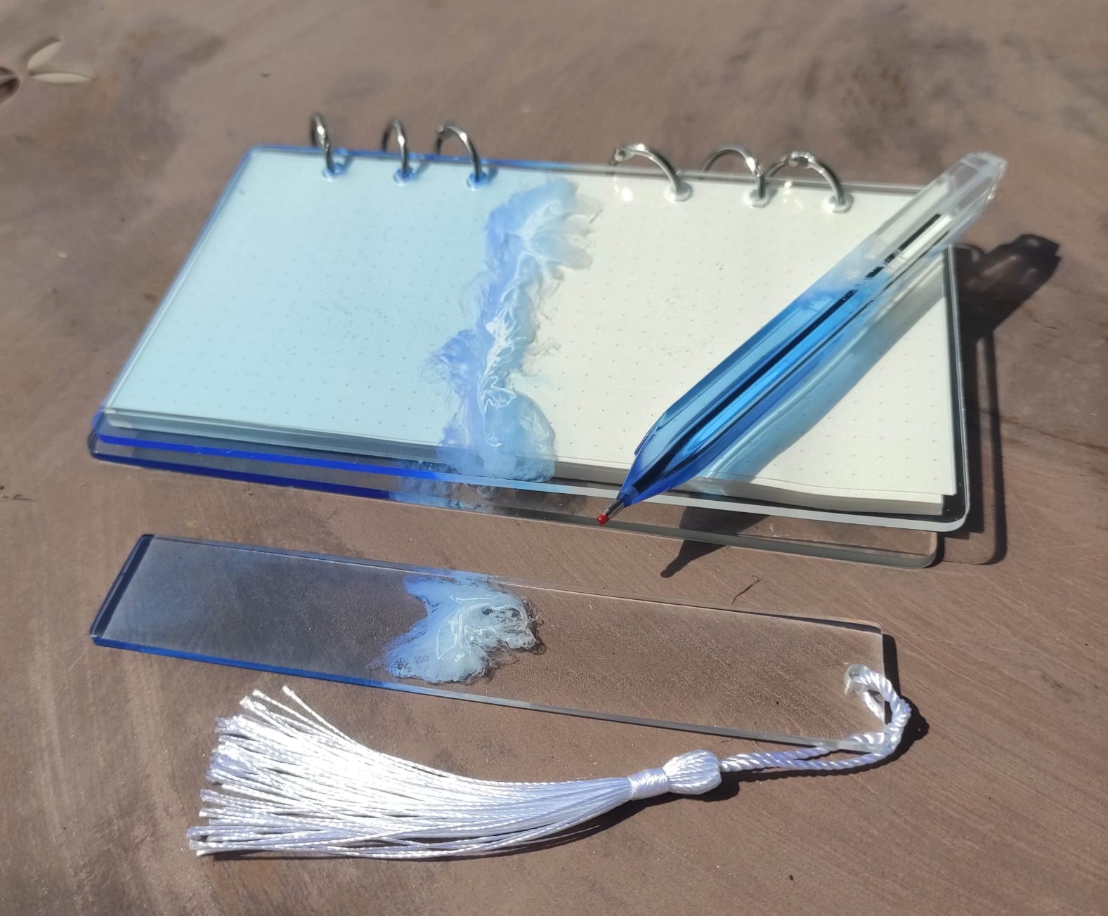 taccuino A6, segnalibro, biro, mare, onda, azzurro, scrivere e leggere, resina, resin