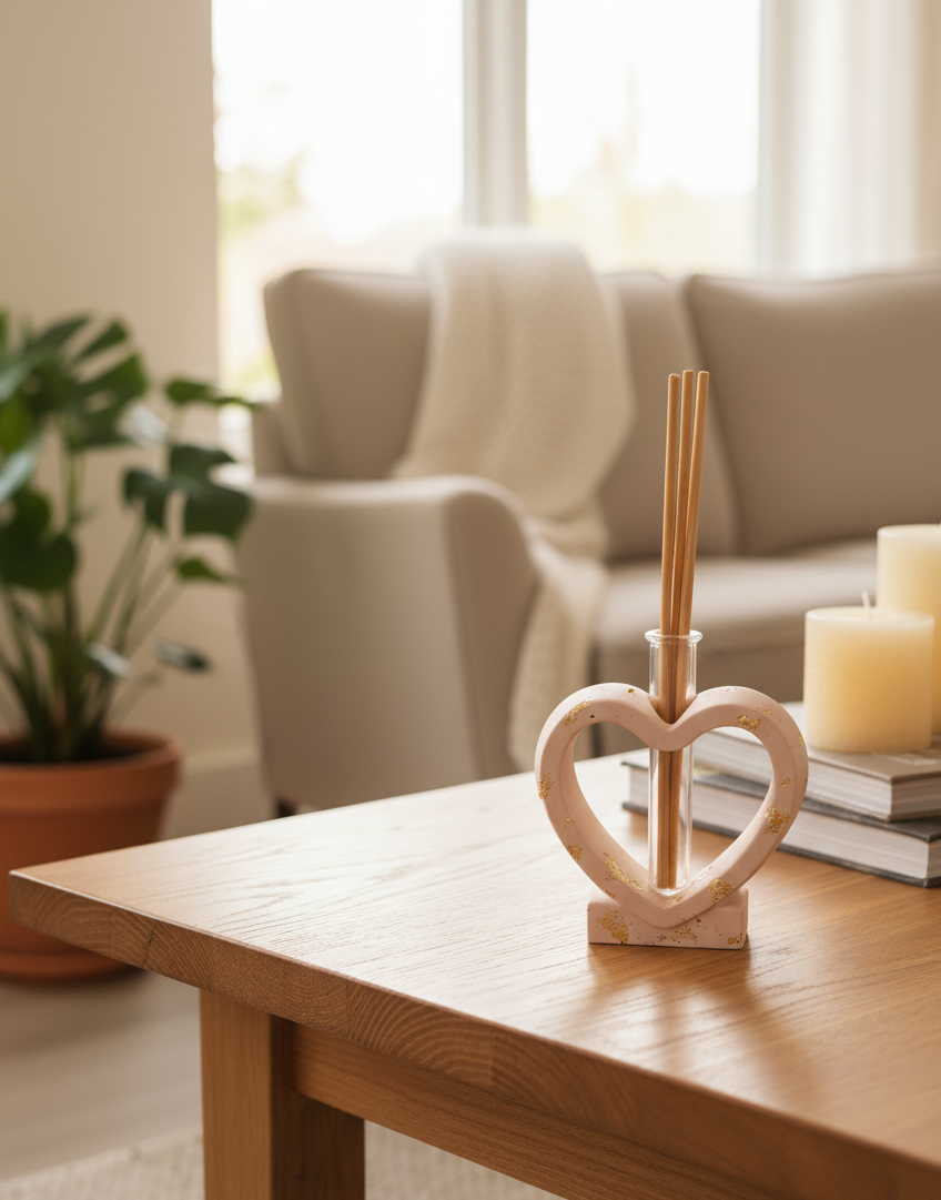 porta diffusore, diffusore, vaso, cuore, relax, fragranze, bastoncini, resina ecologica