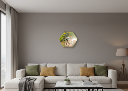 Orologio in resina epossidica, sfumature gialle, con alveari in legno, fiori secchi, resina, resin, orologio, regalo