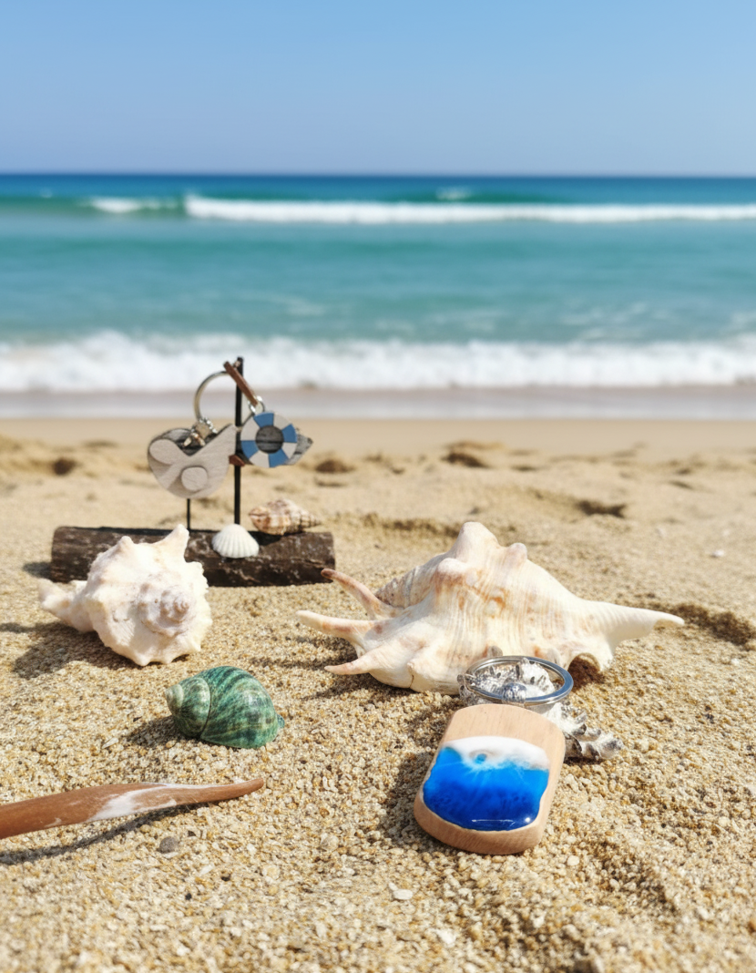 portachiavi, legno, resina, resin, mare, sea, sfumature, blu, bianco, azzurro, keychain