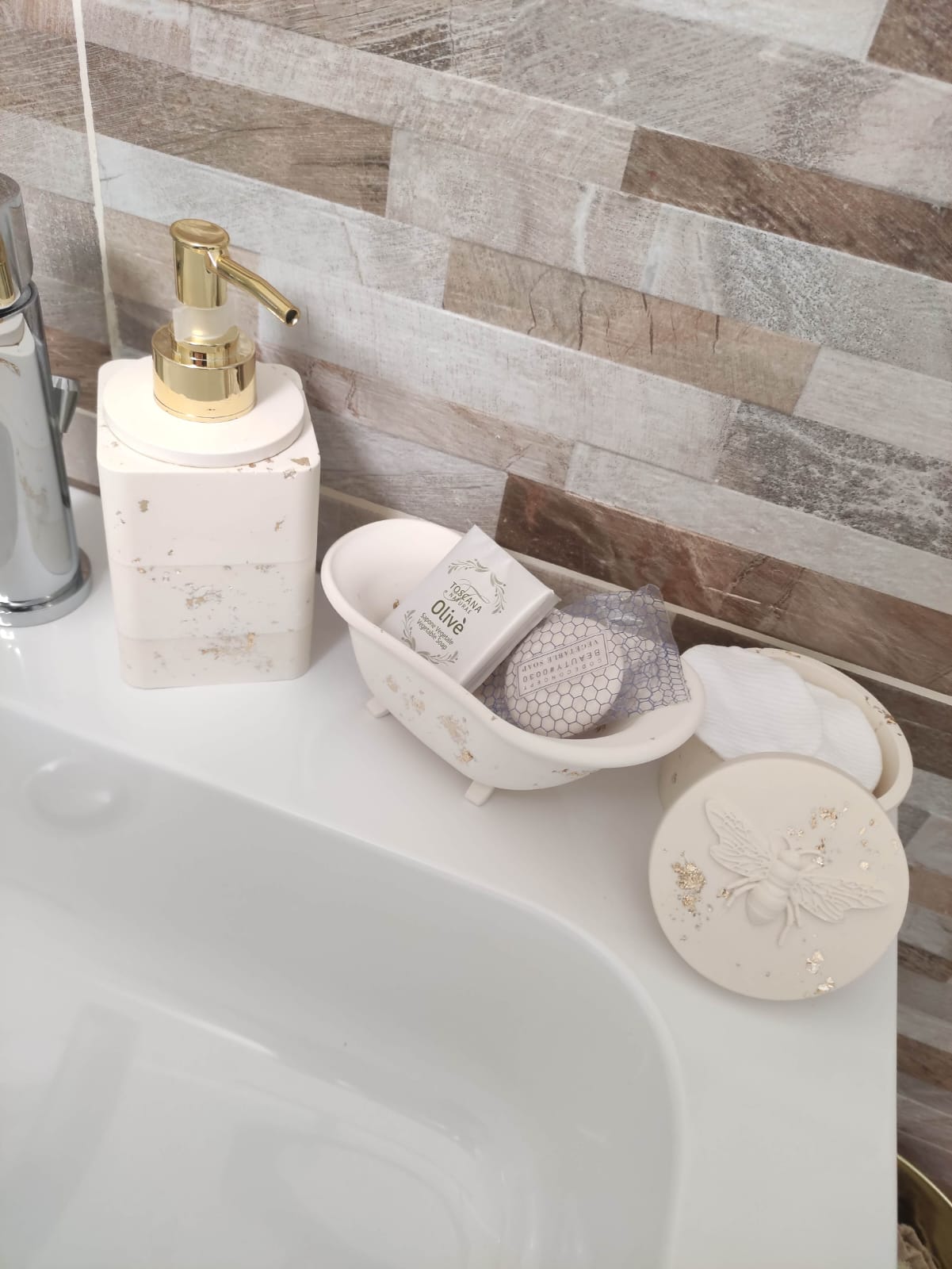 Set bagno in resina ecologica, portasapone, porta crema e/o saponetta a forma di vasca da bagno, barattolo porta dischetti togli trucco o multiuso resin, resina, resina ecologica