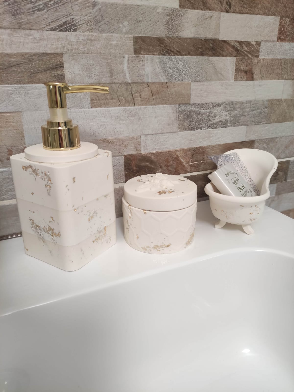 Set bagno in resina ecologica, portasapone, porta crema e/o saponetta a forma di vasca da bagno, barattolo porta dischetti togli trucco o multiuso resin, resina, resina ecologica