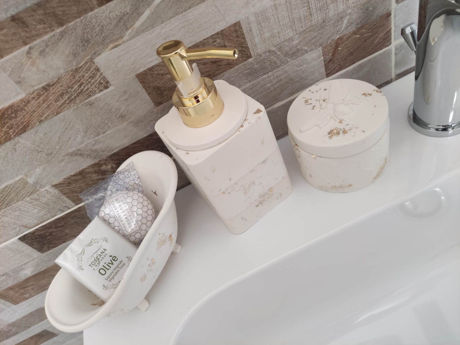 Set bagno in resina ecologica, portasapone, porta crema e/o saponetta a forma di vasca da bagno, barattolo porta dischetti togli trucco o multiuso resin, resina, resina ecologica