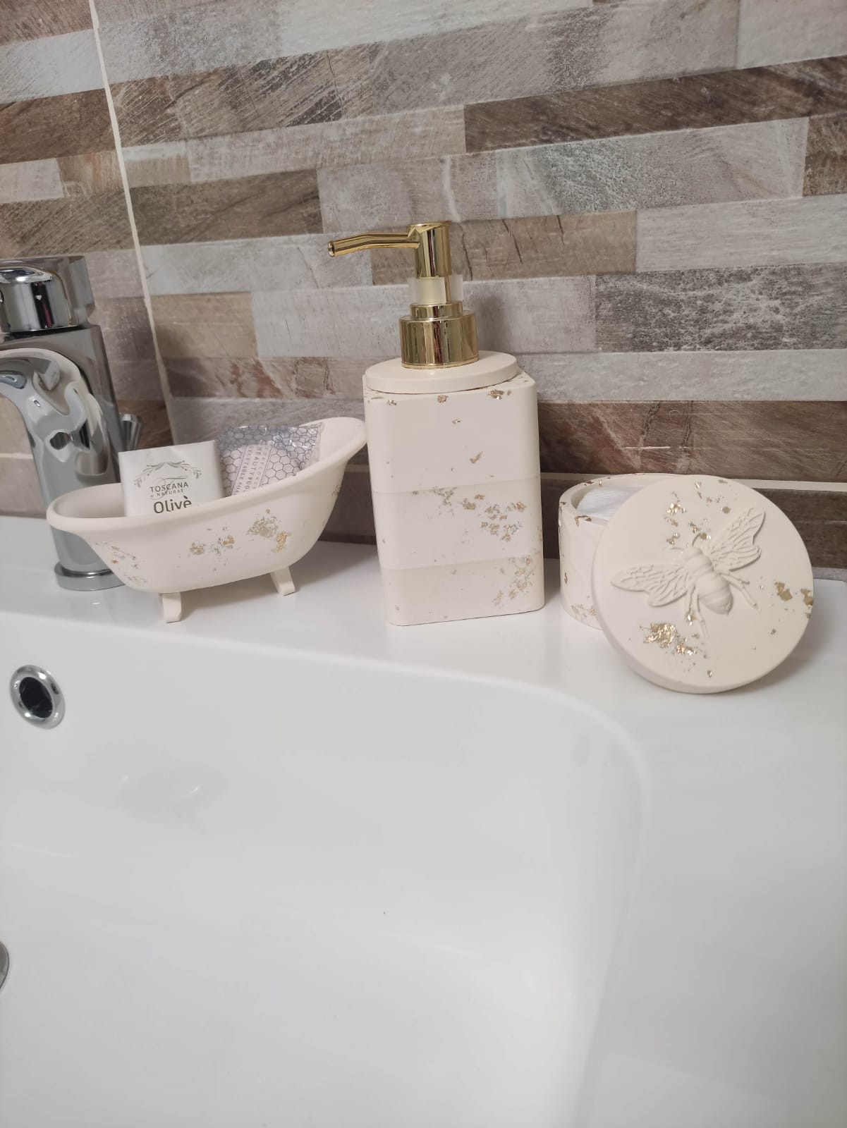 Set bagno in resina ecologica, portasapone, porta crema e/o saponetta a forma di vasca da bagno, barattolo porta dischetti togli trucco o multiuso resin, resina, resina ecologica