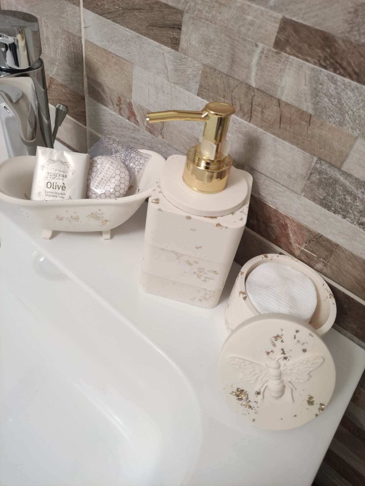 Set bagno in resina ecologica, portasapone, porta crema e/o saponetta a forma di vasca da bagno, barattolo porta dischetti togli trucco o multiuso resin, resina, resina ecologica