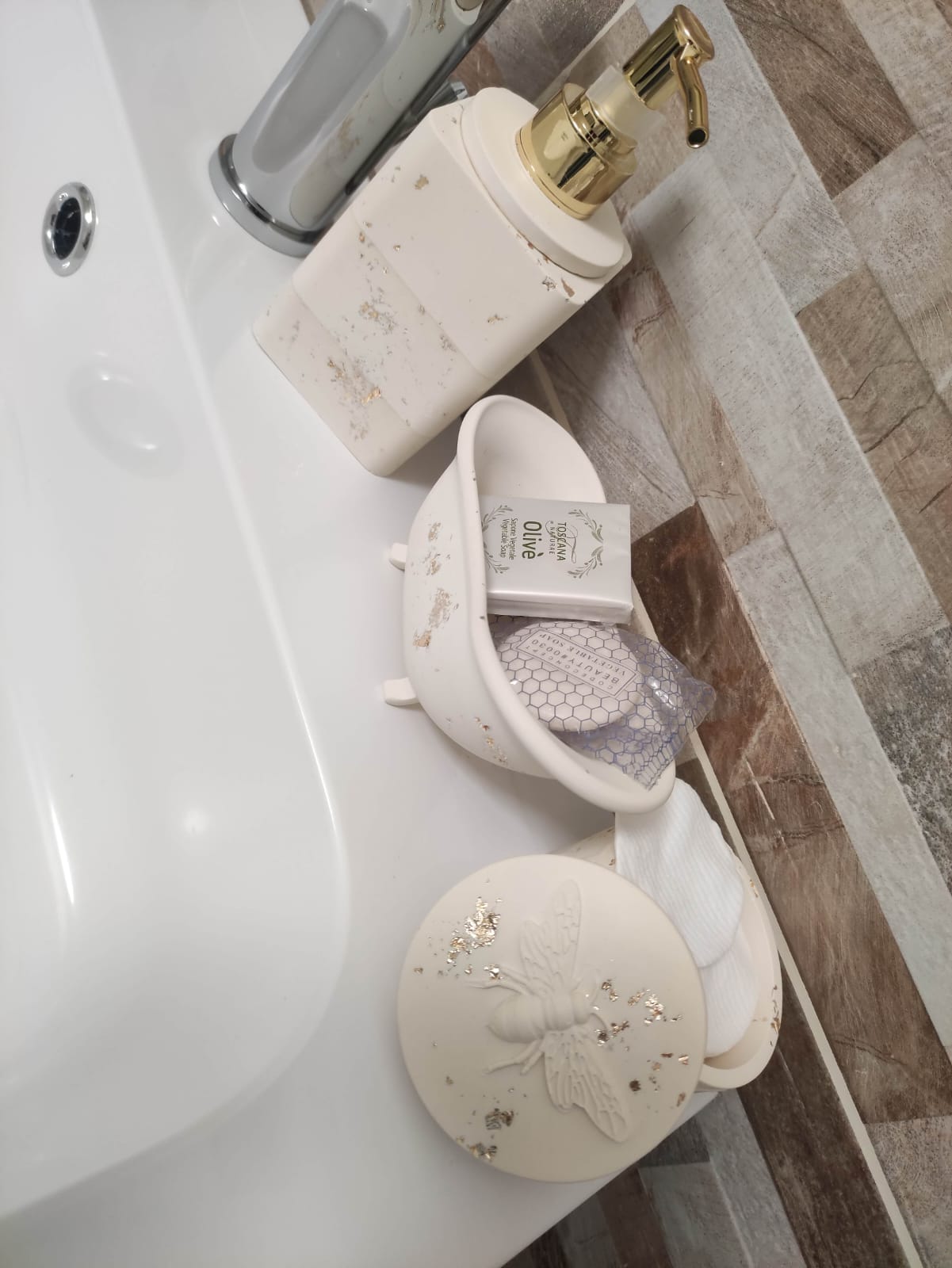 Set bagno in resina ecologica, portasapone, porta crema e/o saponetta a forma di vasca da bagno, barattolo porta dischetti togli trucco o multiuso resin, resina, resina ecologica