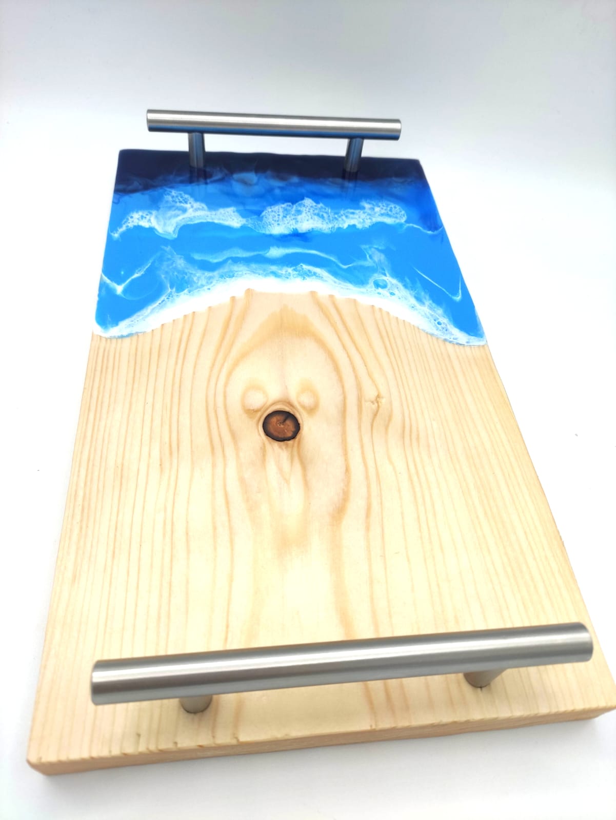 Vassoio legno e resina, decorazione mare, pratiche maniglie, wood cutting board, ocean resin