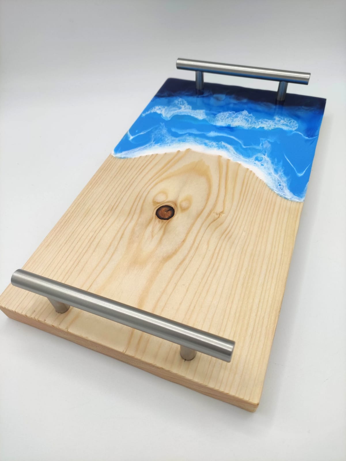 Vassoio legno e resina, decorazione mare, pratiche maniglie, wood cutting board, ocean resin