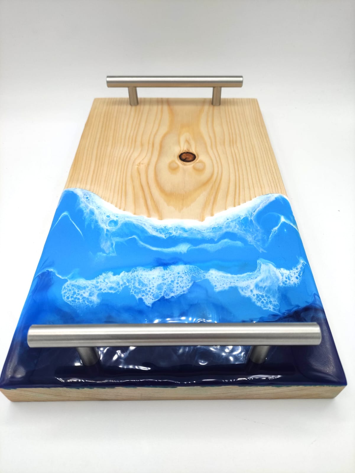 Vassoio legno e resina, decorazione mare, pratiche maniglie, wood cutting board, ocean resin