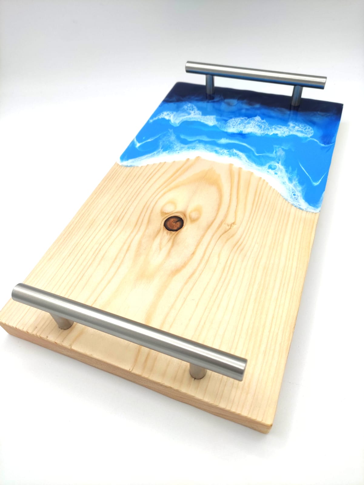 Vassoio legno e resina, decorazione mare, pratiche maniglie, wood cutting board, ocean resin