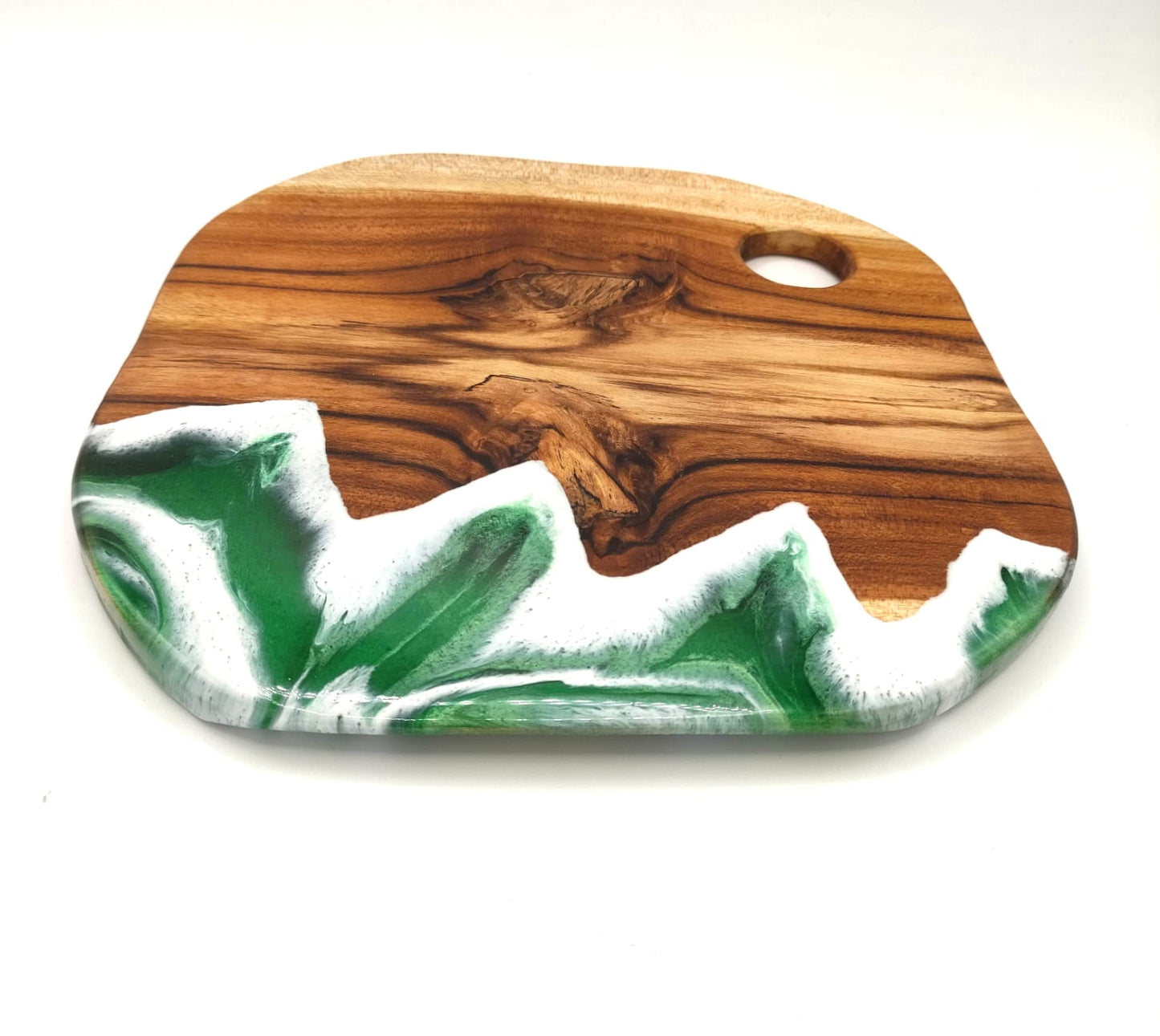 Vassoio in legno e resina, decorazione montagna, sfumature verde, bianco, wooden tray, mountain resin, resina