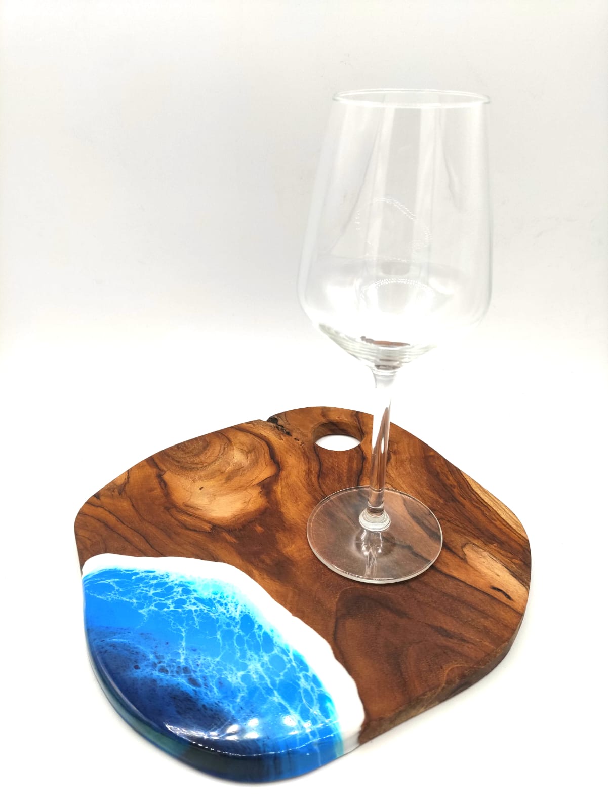 Vassoietto in legno, decorazione mare, sfumature blu, azzurro, verdino, bianco, onde, wooden tray, resin, resina