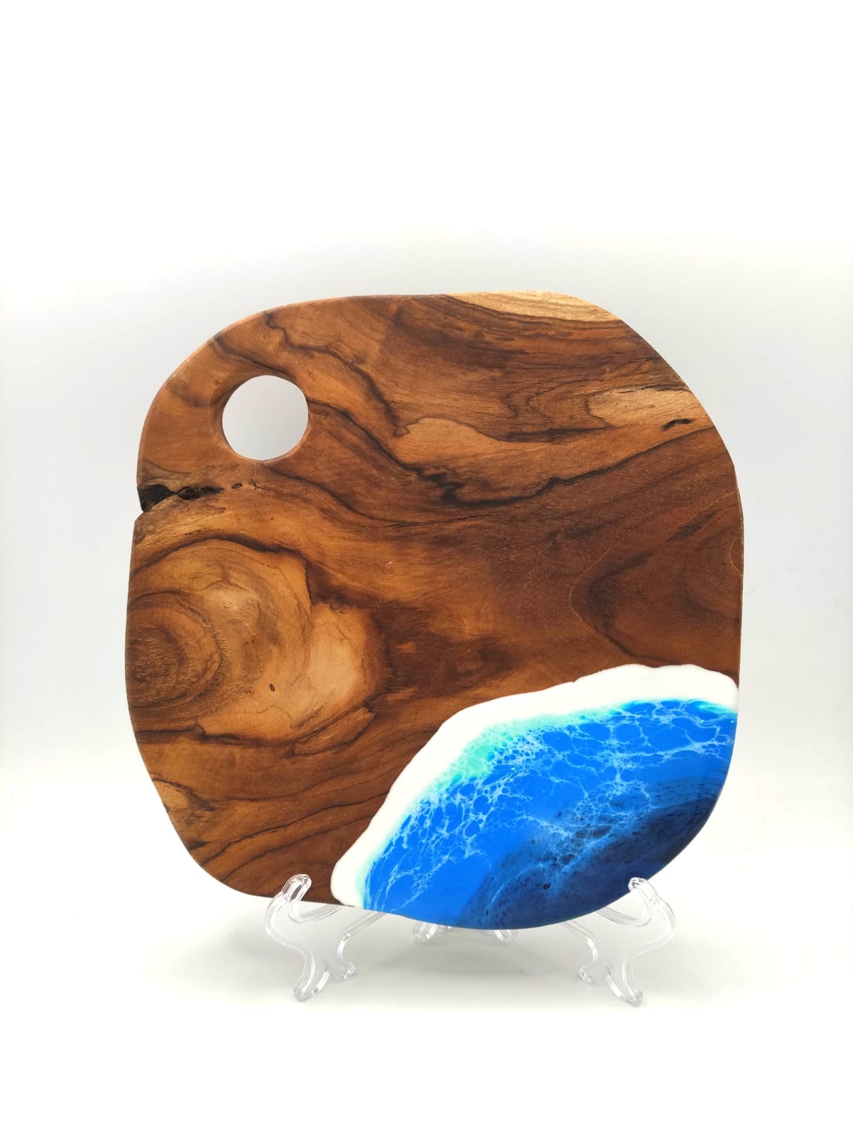 Vassoietto in legno, decorazione mare, sfumature blu, azzurro, verdino, bianco, onde, wooden tray, resin, resina