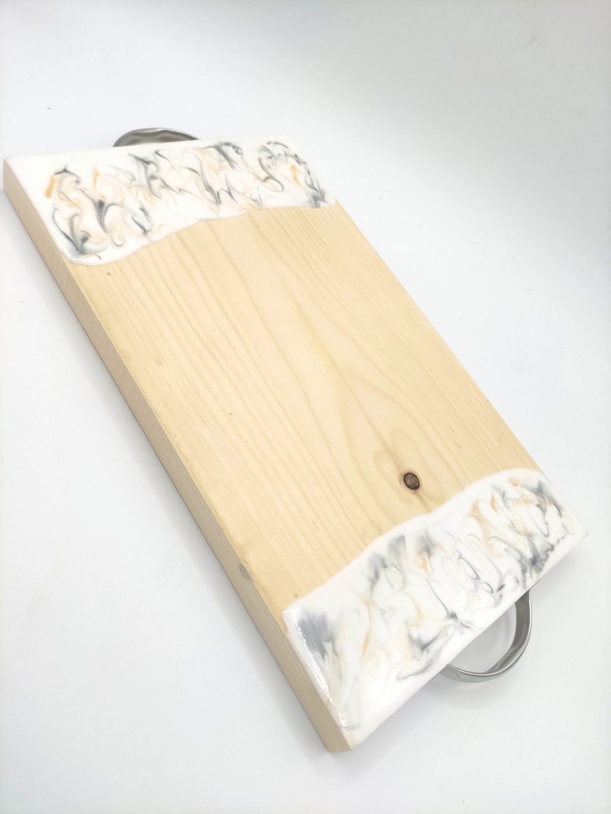 Vassoio legno e resina per colazione, aperitivo, decorazione a tema marmo, pratiche maniglie, covelano, wood cutting board