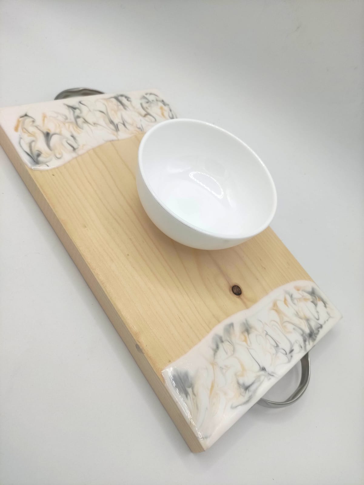 Vassoio legno e resina per colazione, aperitivo, decorazione a tema marmo, pratiche maniglie, covelano, wood cutting board