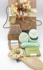box, box regalo, armonie e relax, barattolino porta dischetti struccanti, dischetti struccanti, nastro per capelli, saponetta, guanto esfoliante, salvietta detergente viso, spazzola per capelli