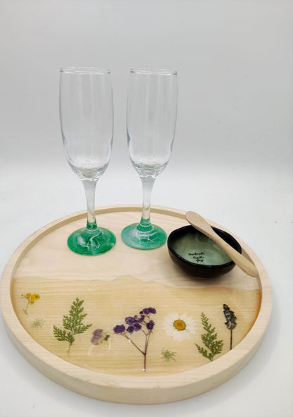 vassoio in legno, decorazione primavera, resina trasparente, fiori secchi, primavera, wooden tray, resin, resina, spring