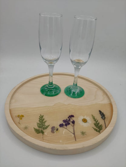 vassoio in legno, decorazione primavera, resina trasparente, fiori secchi, primavera, wooden tray, resin, resina, spring