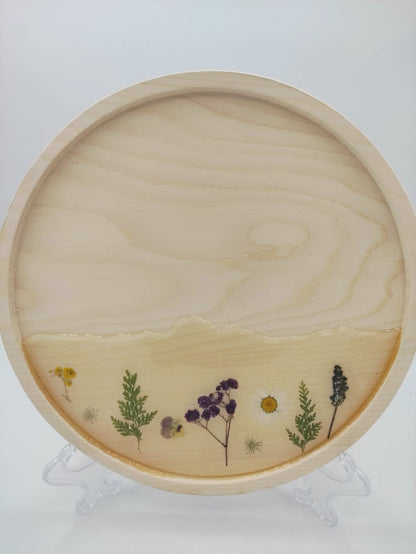 vassoio in legno, decorazione primavera, resina trasparente, fiori secchi, primavera, wooden tray, resin, resina, spring