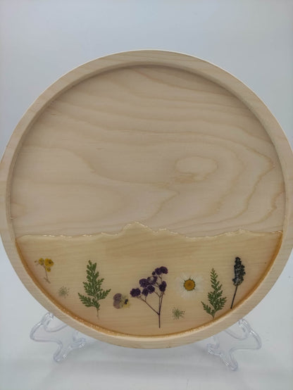 vassoio in legno, decorazione primavera, resina trasparente, fiori secchi, primavera, wooden tray, resin, resina, spring