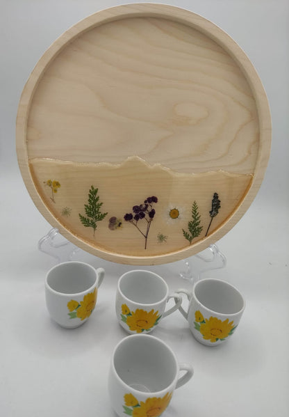 vassoio in legno, decorazione primavera, resina trasparente, fiori secchi, primavera, wooden tray, resin, resina, spring
