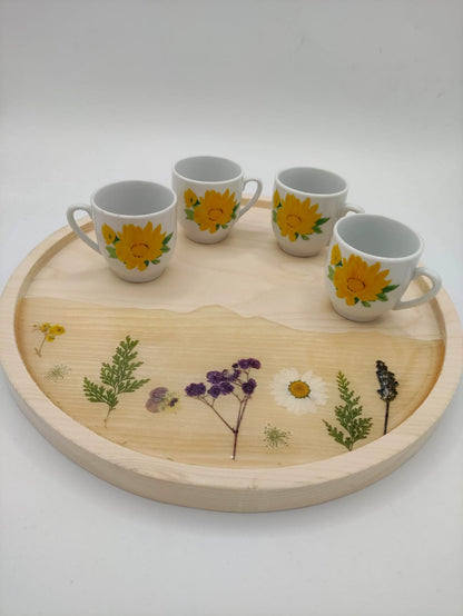 vassoio in legno, decorazione primavera, resina trasparente, fiori secchi, primavera, wooden tray, resin, resina, spring