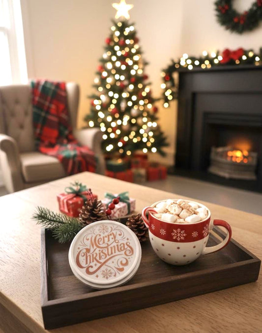 sottobicchieri in resina ecologica e epossidica con scritta merry christmas, edizione limitata, relax, idea regalo, natale