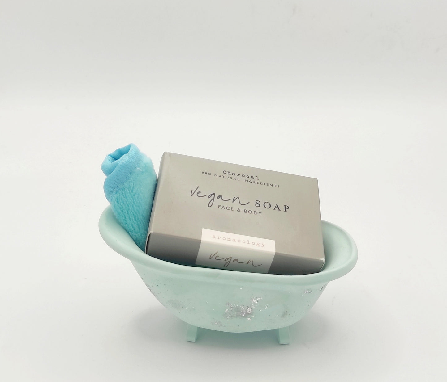 set bagno, vaschetta, salvietta detergente viso, saponetta, vegan, dolce, pensiero, dolce pensiero, regalo 