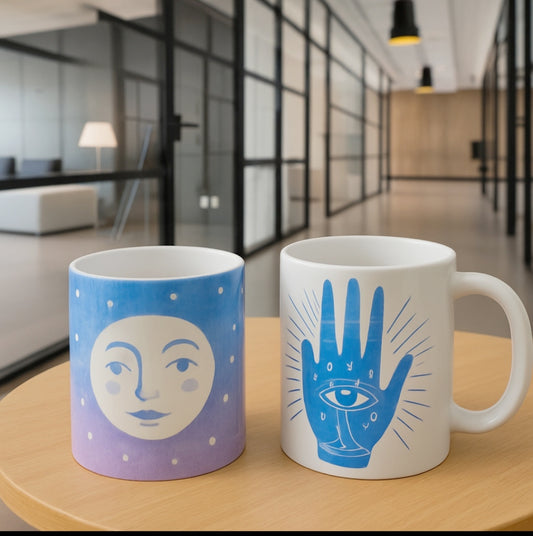 tazza, tazze, ceramica, personalizzata, colazione, pausa, relax, casa, ufficio, regalo, mistic, elementi mistici, luna, mano di fatima