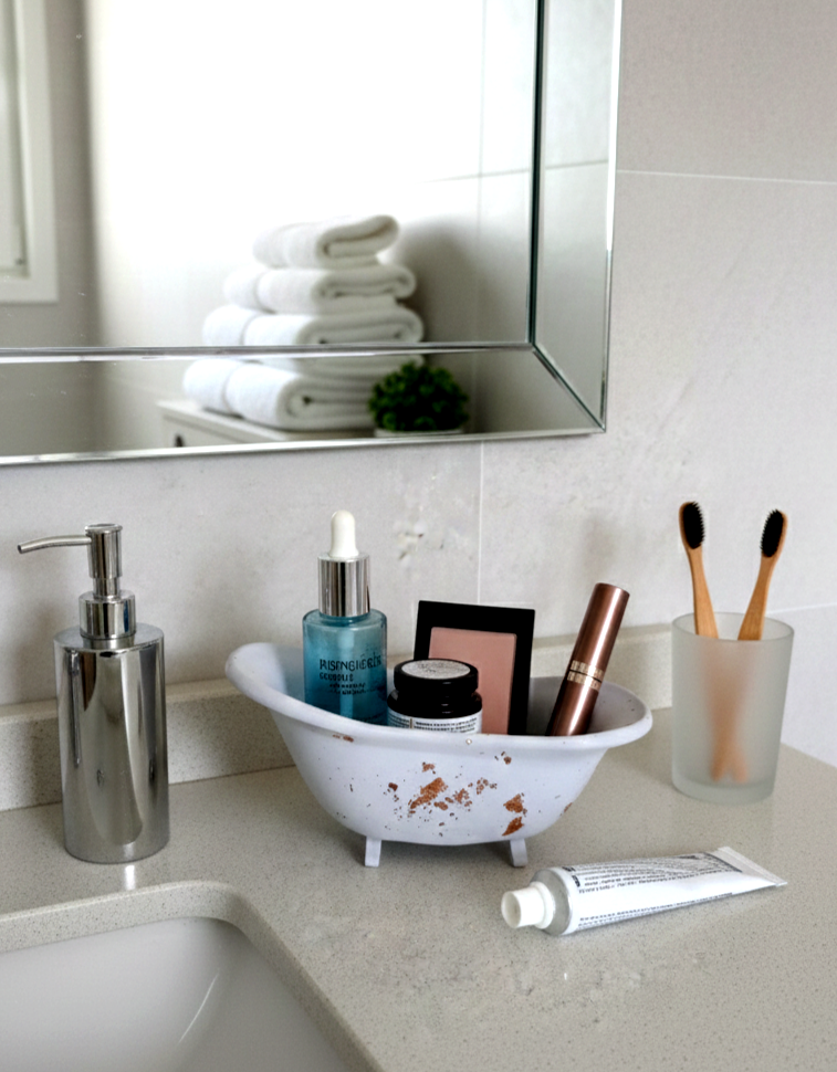 set bagno, vaschetta, organizzazione, contenitore, bagno, regalo