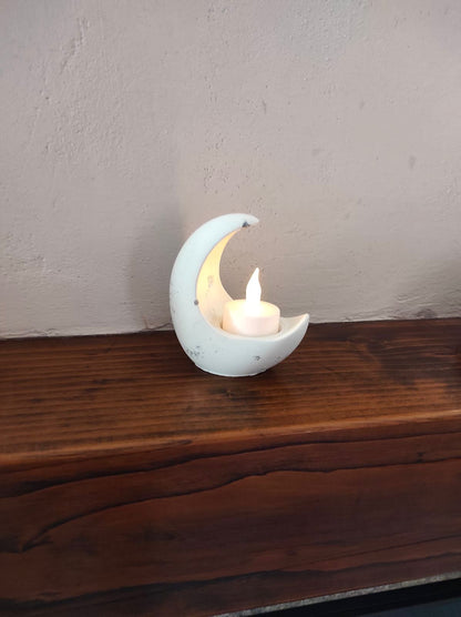 portacandela, luna, resina ecologica, candela led, relax, bianca, azzurrina, verdina, regalo, battessimo, comunione, cresima, matrimonio, regalo, bomboniere, bomboniera